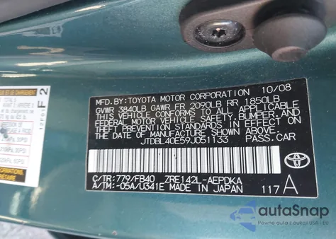 2009 Toyota Corolla Le from USA, damaged, VIN JTDBL40E59J051133